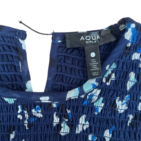 Aqua Girls’ Speckle Flutter Smocked Big Kid Dress, Navy Blue Floral - Size Large - Picture 5 of 11